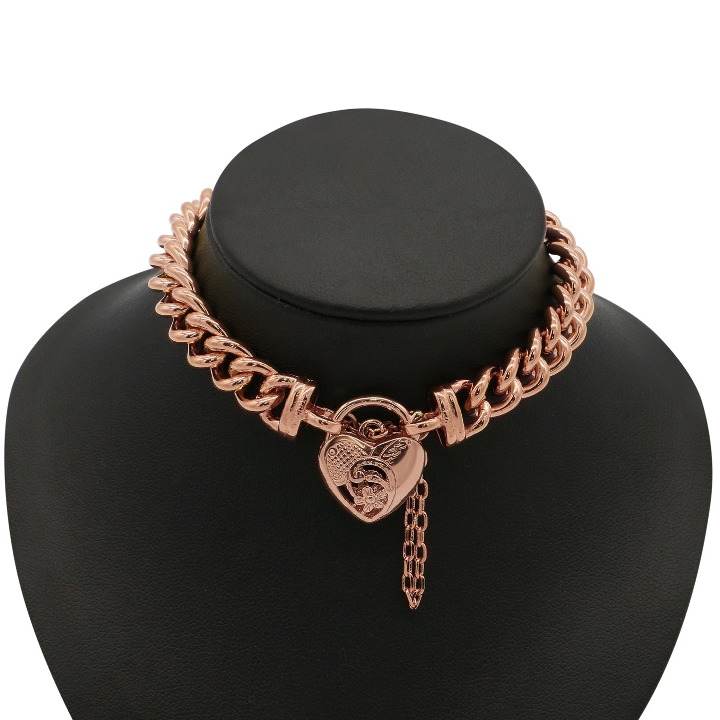 18ct Heavy Rose Gold Plated Euro Chain Bracelet with a Vegas Heart Locket - USA Made