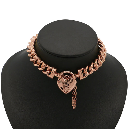 18ct Heavy Rose Gold Plated Euro Chain Bracelet with a Vegas Heart Locket - USA Made
