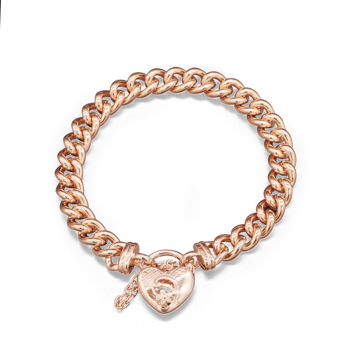 18ct Heavy Rose Gold Plated Euro Chain Bracelet with a Vegas Heart Locket - USA Made