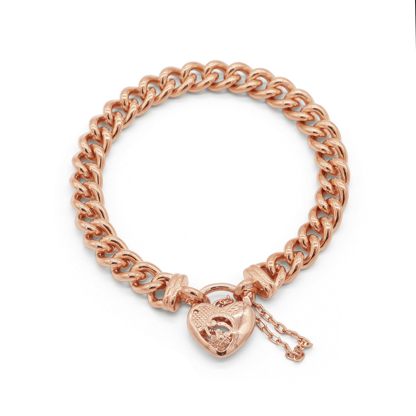 18ct Heavy Rose Gold Plated Euro Chain Bracelet with a Vegas Heart Locket - USA Made