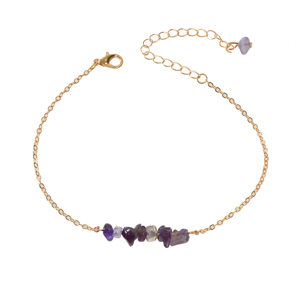 Gold Chain Green Purple Natural Stone Anklet Bracelet Summer Beach Jewellery