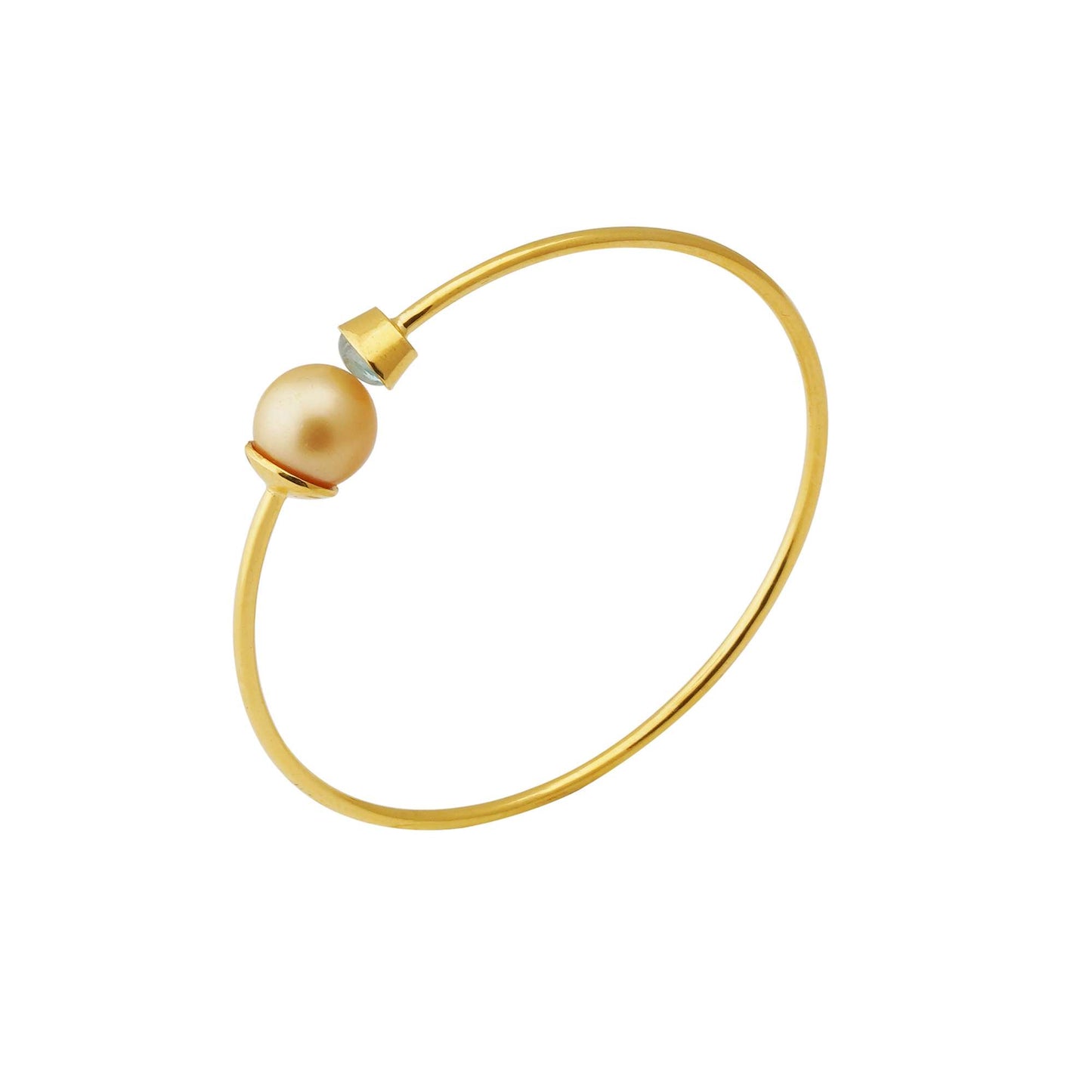 South Sea Golden Pearl 10.5-11.5 mm Adjustable Bracelet with Aquamarine Stones