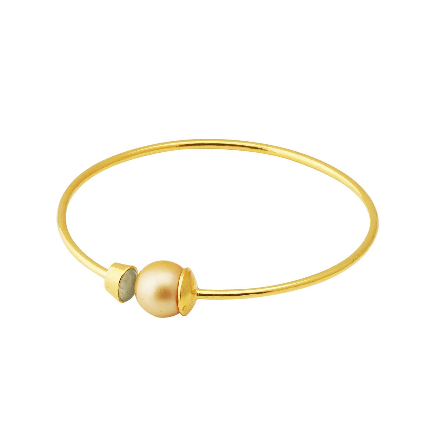 South Sea Golden Pearl 10.5-11.5 mm Adjustable Bracelet with Aquamarine Stones