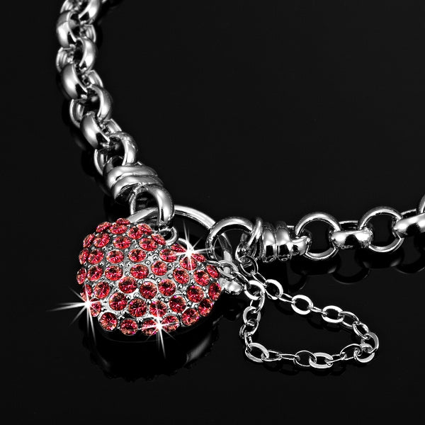 Solid 925 Sterling Silver Belcher Heart Locket Bracelet Featuring 44 Crystals by Swarovski®