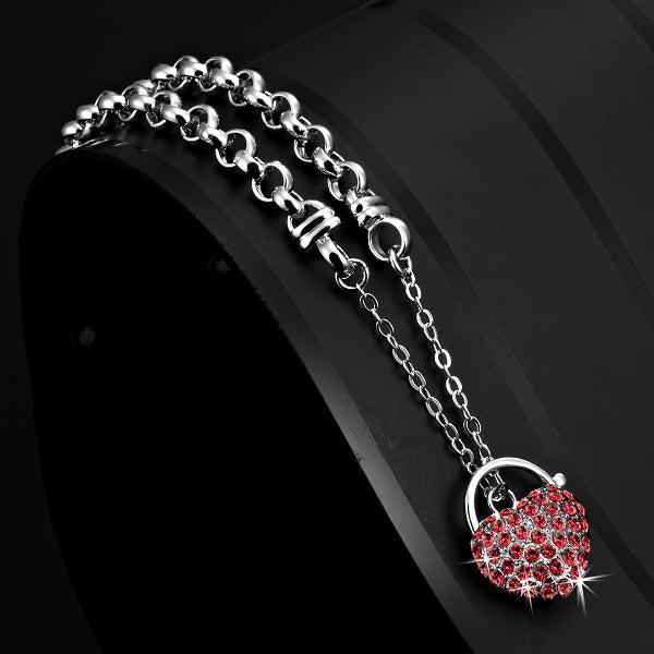 Solid 925 Sterling Silver Belcher Heart Locket Bracelet Featuring 44 Crystals by Swarovski®