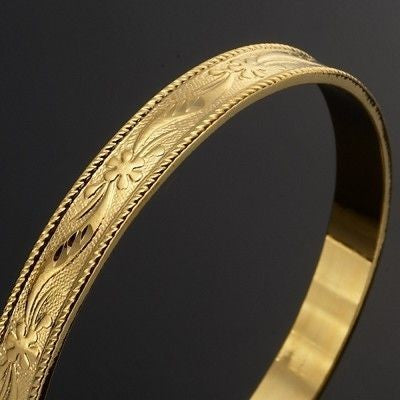Golden Filigree Engraved Bangle – 18K Gold Plated (USA Made)