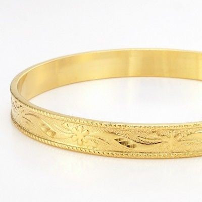 Golden Filigree Engraved Bangle – 18K Gold Plated (USA Made)