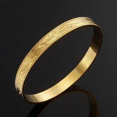 Golden Filigree Engraved Bangle – 18K Gold Plated (USA Made)