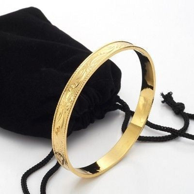 Golden Filigree Engraved Bangle – 18K Gold Plated (USA Made)