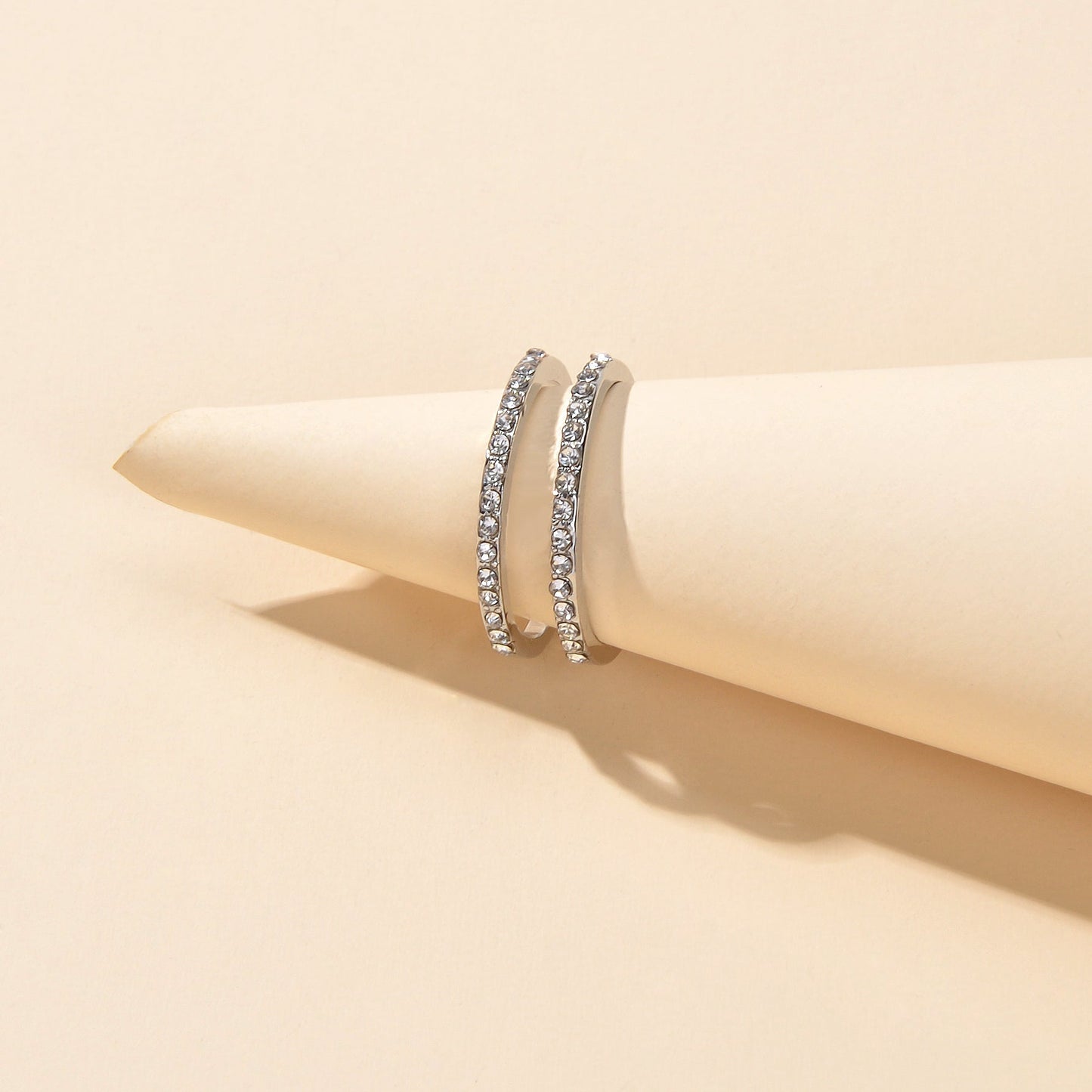 Luxurious Bridal Jewellery Band Women Full Rhinestone Decor Silver Wedding Ring