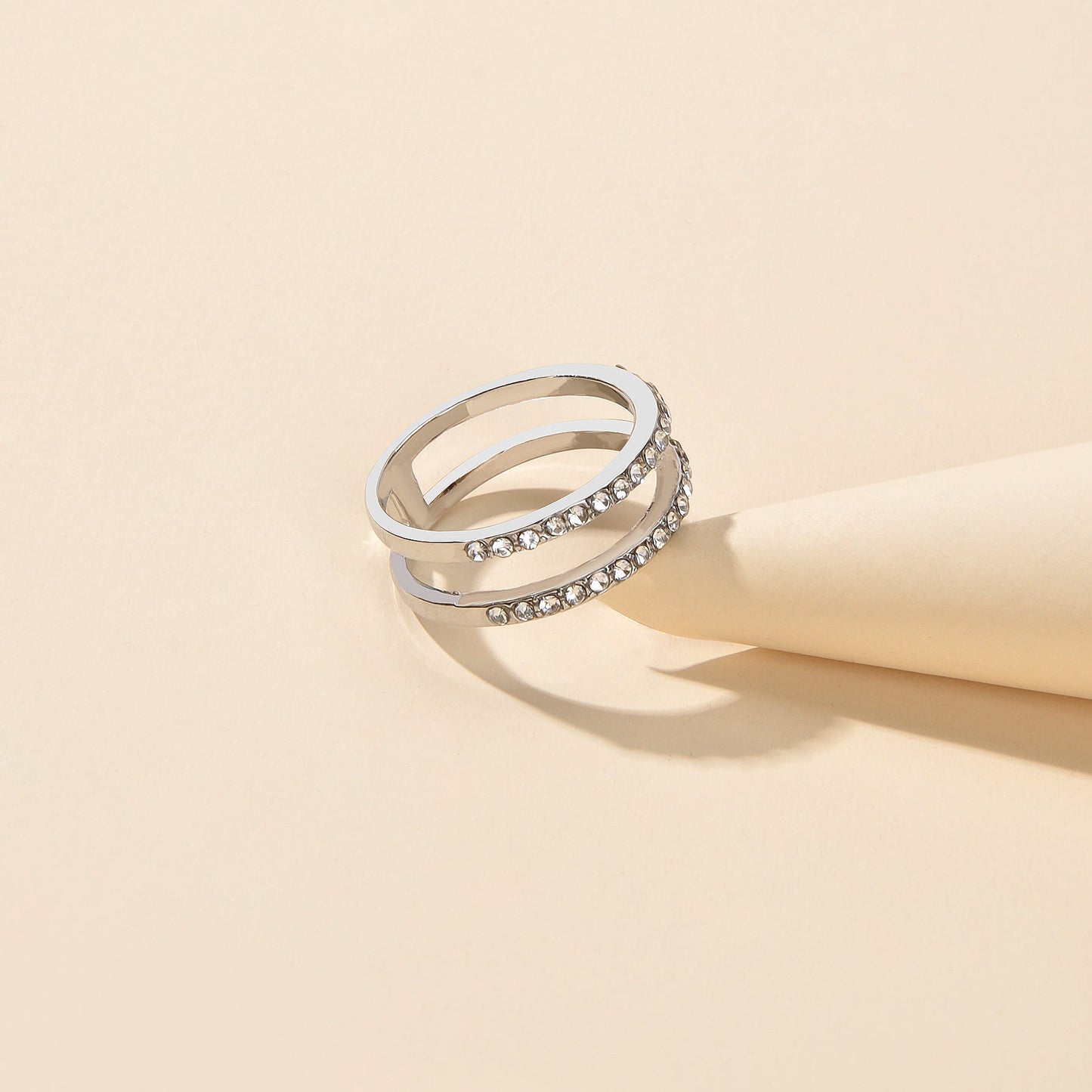 Luxurious Bridal Jewellery Band Women Full Rhinestone Decor Silver Wedding Ring