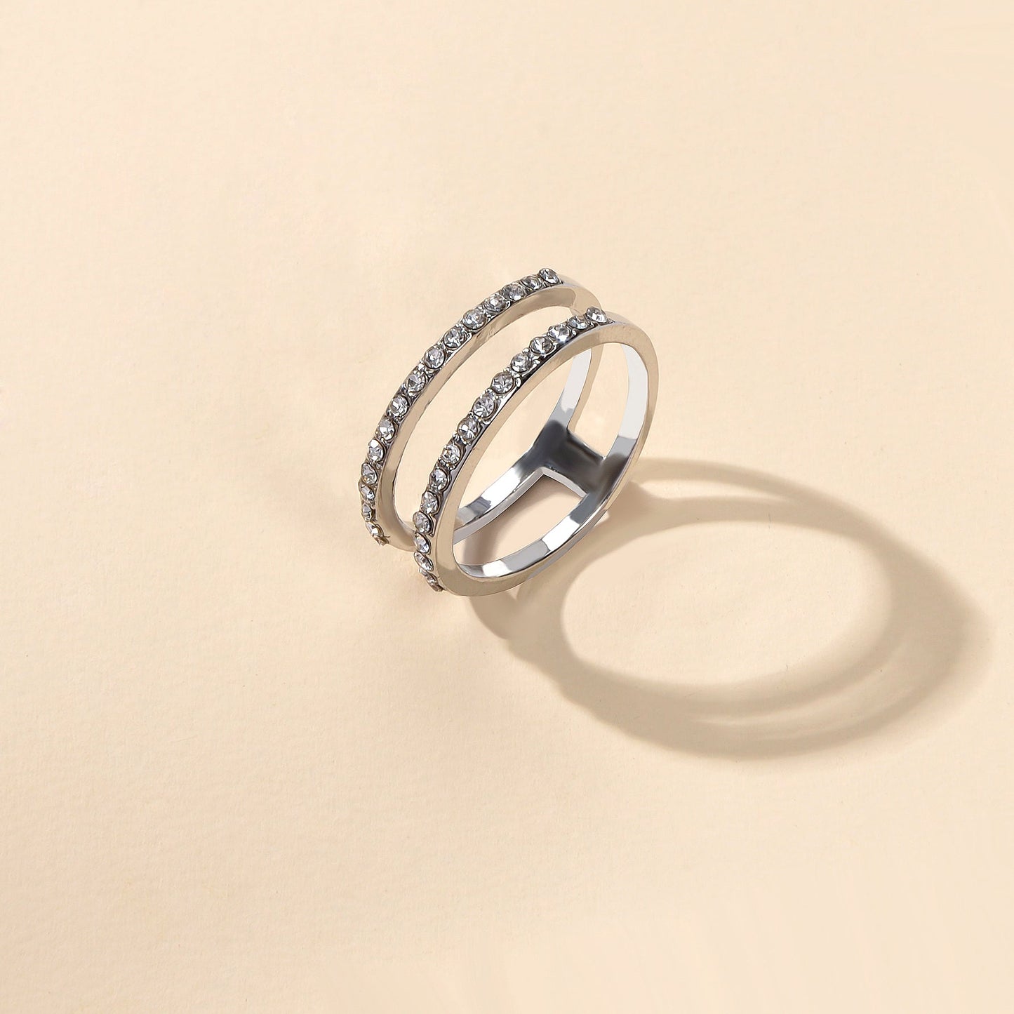 Luxurious Bridal Jewellery Band Women Full Rhinestone Decor Silver Wedding Ring