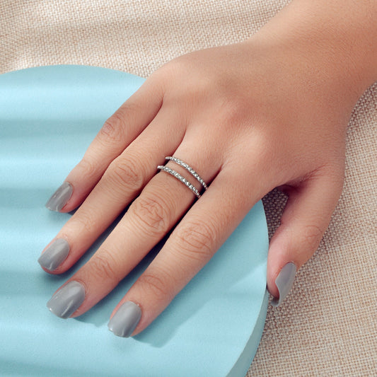 Luxurious Bridal Jewellery Band Women Full Rhinestone Decor Silver Wedding Ring