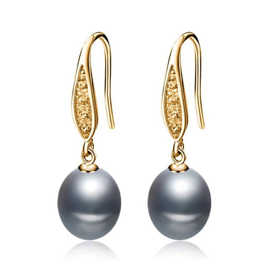 Stunning Simulated Diamond Freshwater Pearl Drop Earrings in Gold