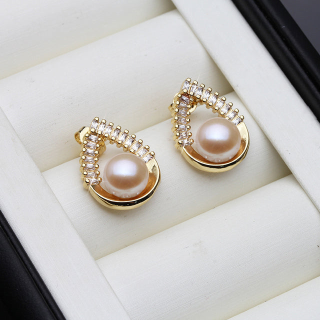 Genuine Freshwater Pearl Statement Teardrop Earrings in Gold