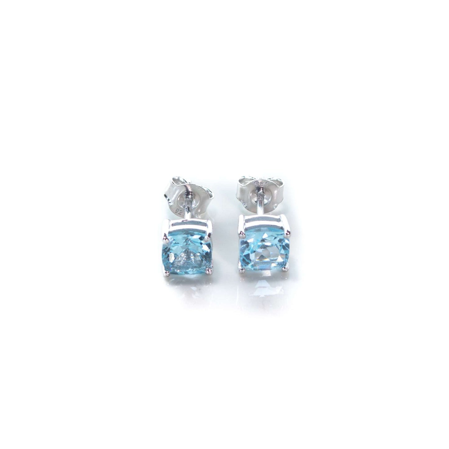 6 MM Natural Blue Topaz 2.25 CT Cushion Cut Panjshir Earring in Silver 925