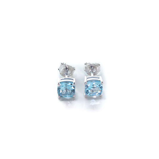 6 MM Natural Blue Topaz 2.25 CT Cushion Cut Panjshir Earring in Silver 925
