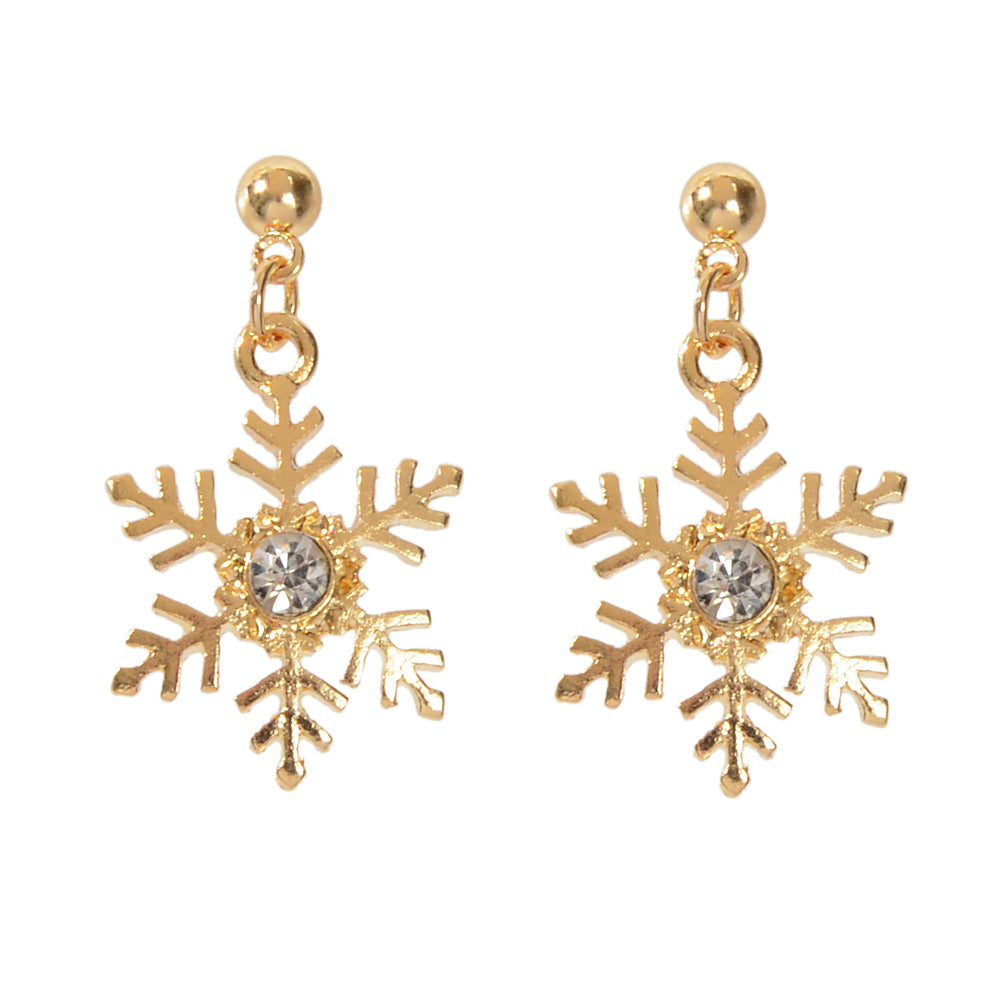 Christmas Jewellery Rhinestone Gold Snowflake Drop Earrings Festival Accessories