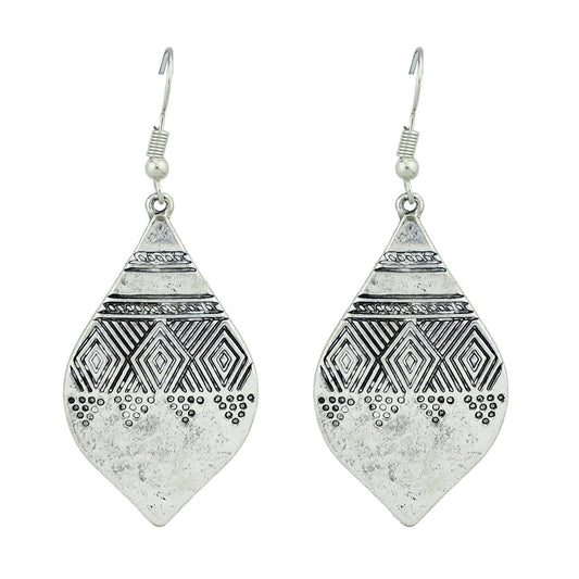 American Tribal Ethnic Antique Craved Geometric Parrtern Water Drop Earrings