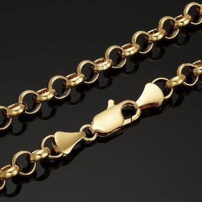 18ct Heavy Yellow Gold Plated 6mm Belcher Chain Necklace with Lobster Clasp - USA Made