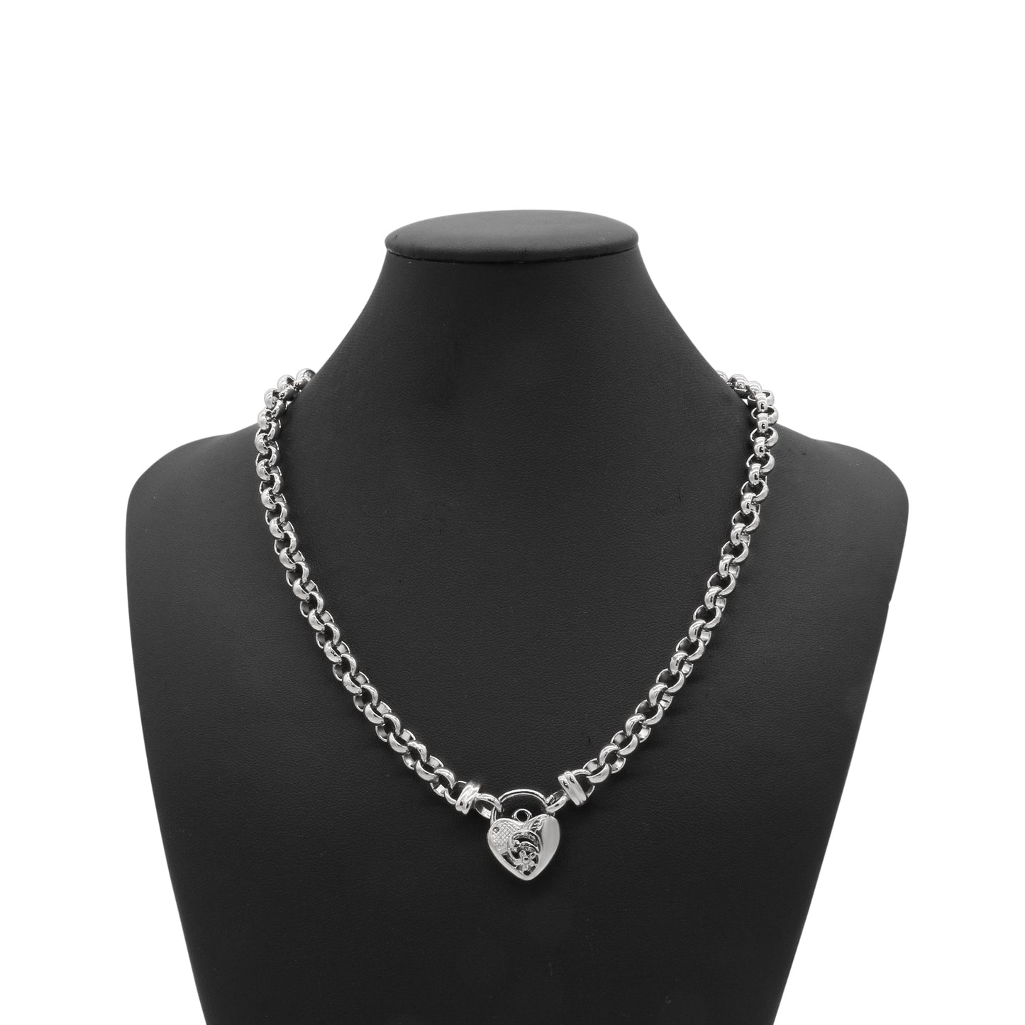 925 Sterling Silver Plated 6mm Belcher Chain Necklace with a Vegas Heart Locket - USA Made