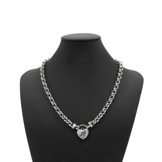 925 Sterling Silver Plated 6mm Belcher Chain Necklace with a Vegas Heart Locket - USA Made