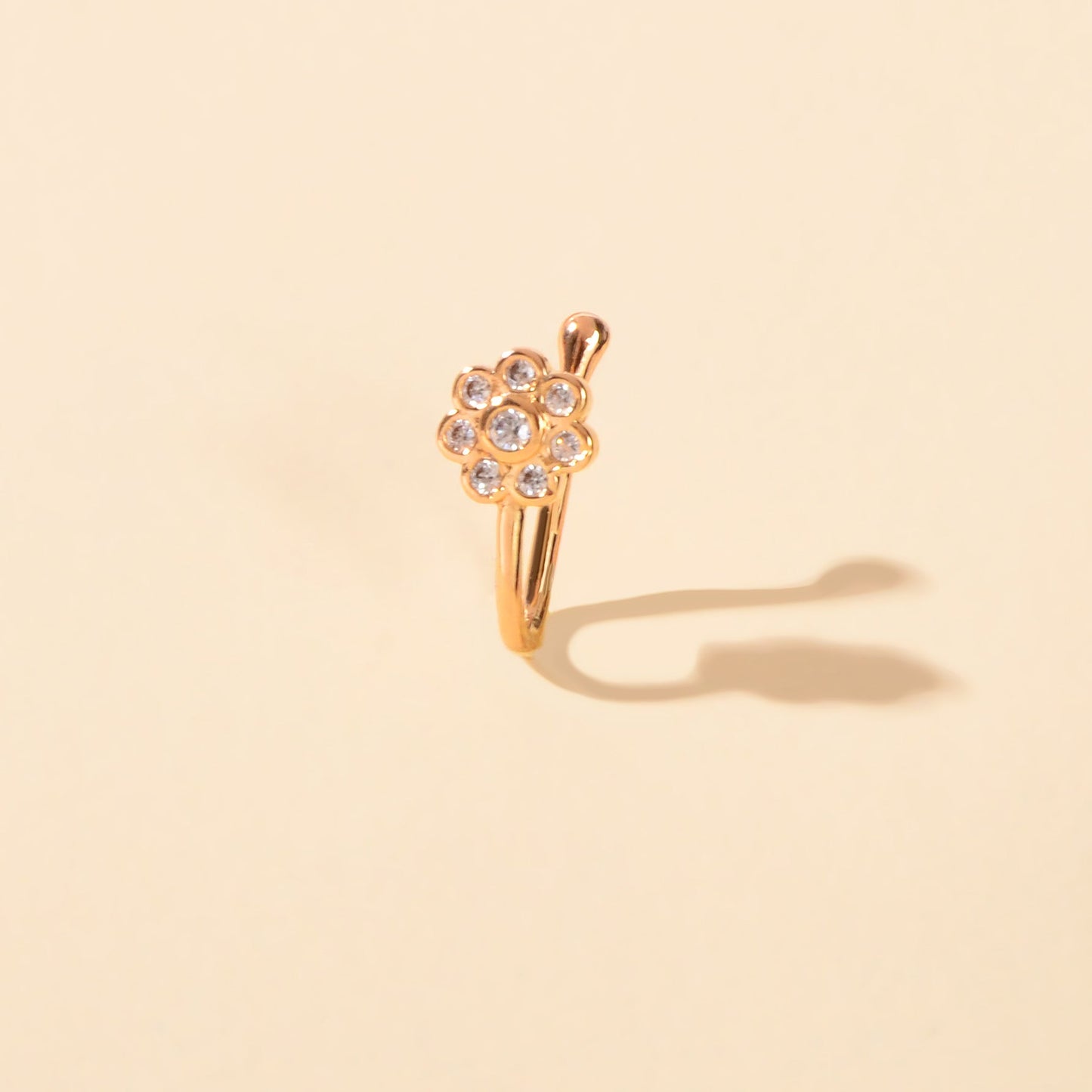 1pc Rhinestone Flower Fake Nose Rings Gold Copper African Nose Cuff Non Piercing