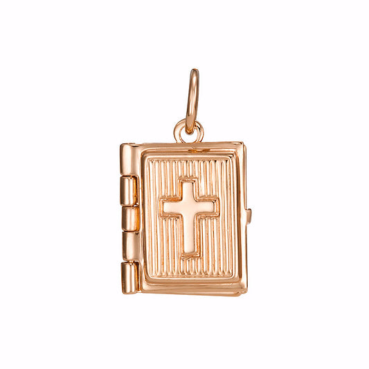 18ct Heavy Rose Gold Plated Bible Pendant (Opens with 1 bible page) - USA Made