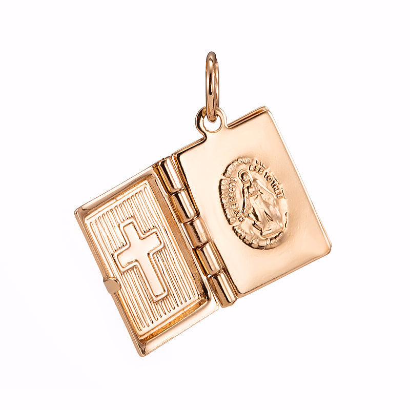 18ct Heavy Rose Gold Plated Bible Pendant (Opens with 1 bible page) - USA Made