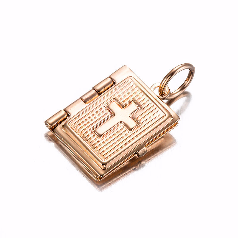 18ct Heavy Rose Gold Plated Bible Pendant (Opens with 1 bible page) - USA Made