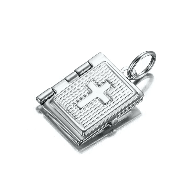 925 Silver  Plated Bible Pendant (Opens with 1 bible page) - USA Made