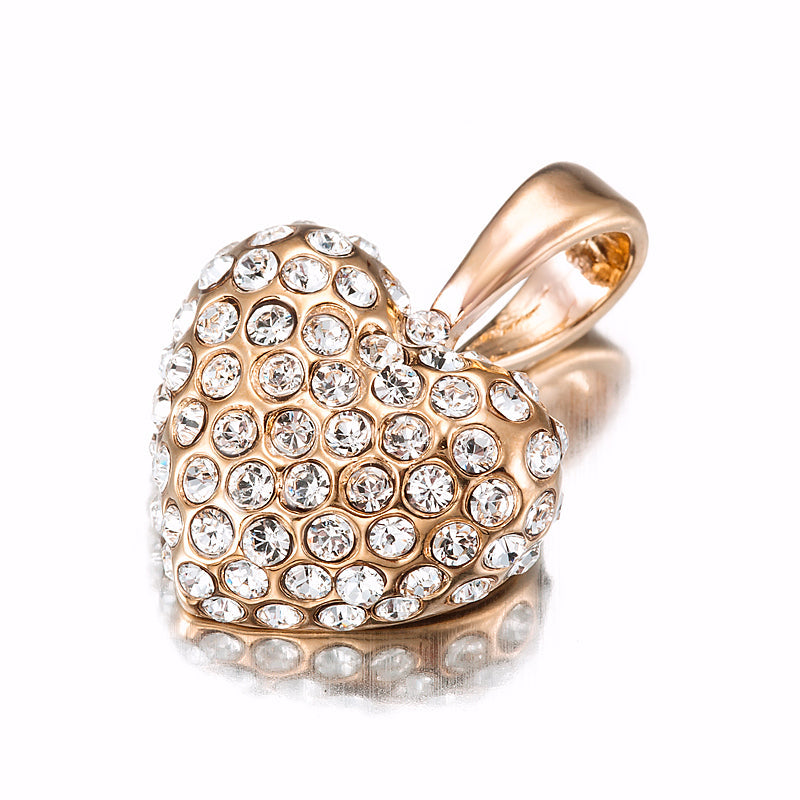 18ct Heavy Rose Gold Plated Crystal Heart Pendant - USA Made