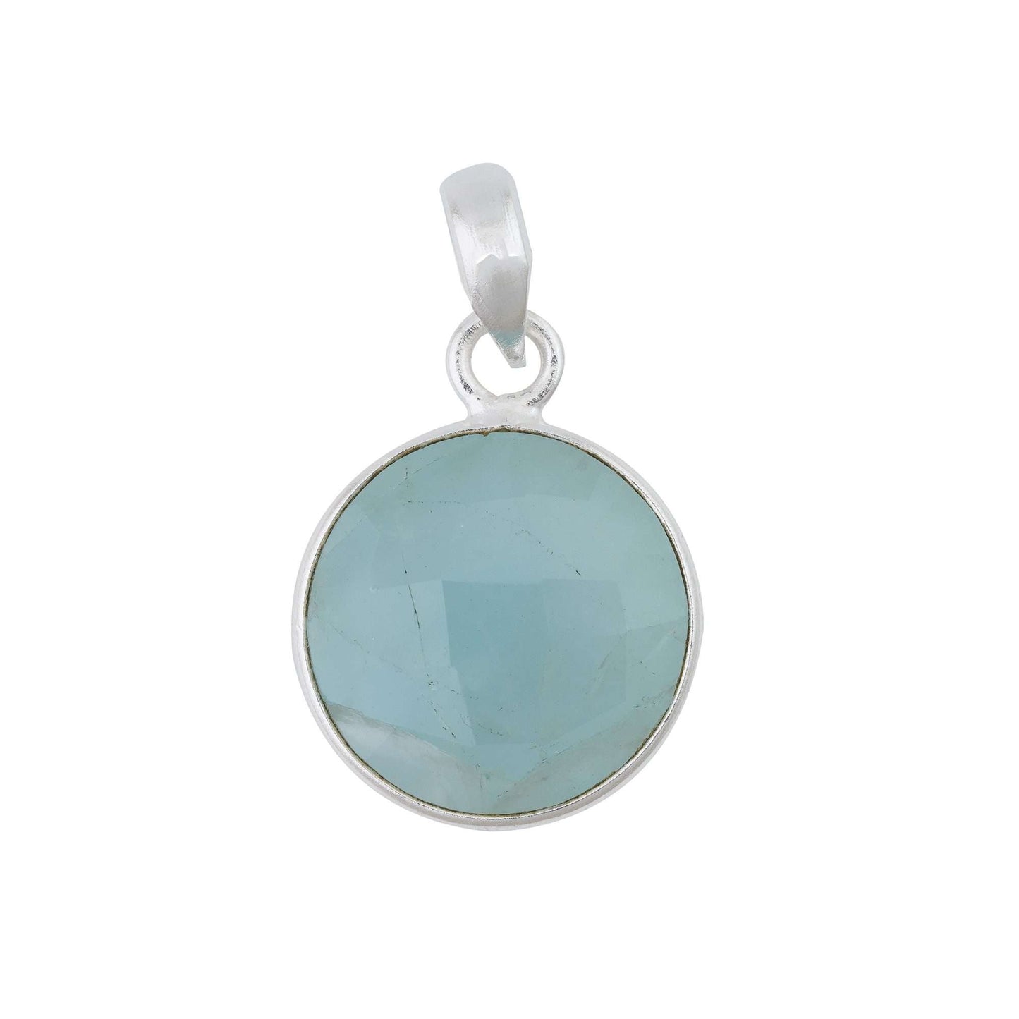 Aquamarine Pendant in round shape for Men handmade in Silver 925