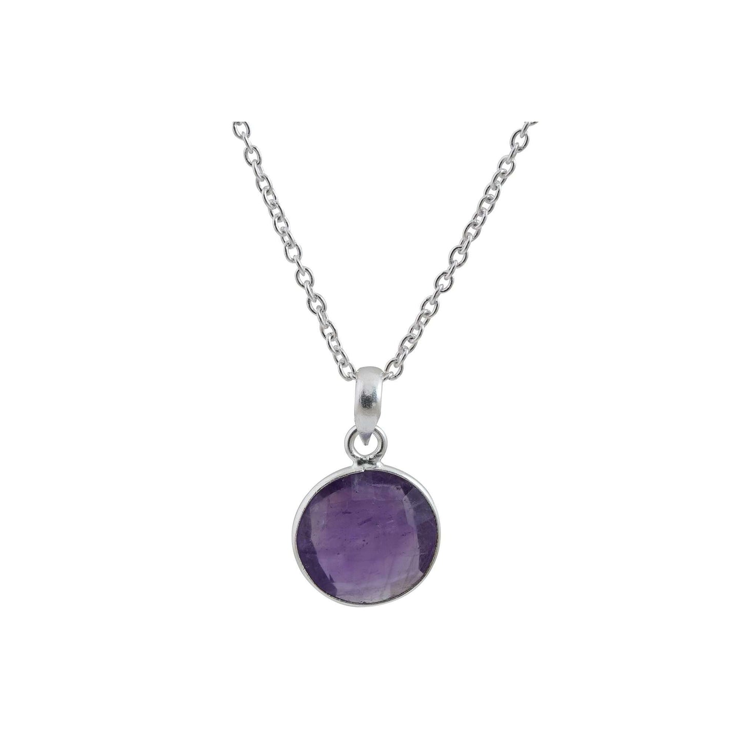 Amethyst Pendant in round shape for Men handmade in Silver 925