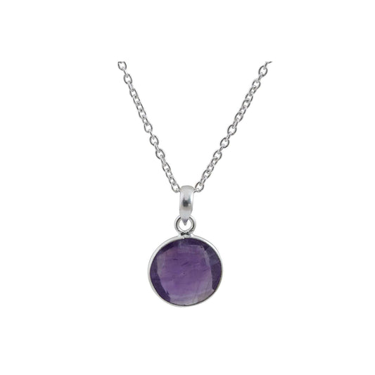 Amethyst Pendant in round shape for Men handmade in Silver 925