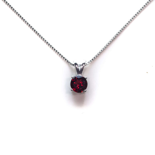 6 MM Natural Red Garnet 1 CT Round Cut North Creek Solitaire Necklace in Silver 925