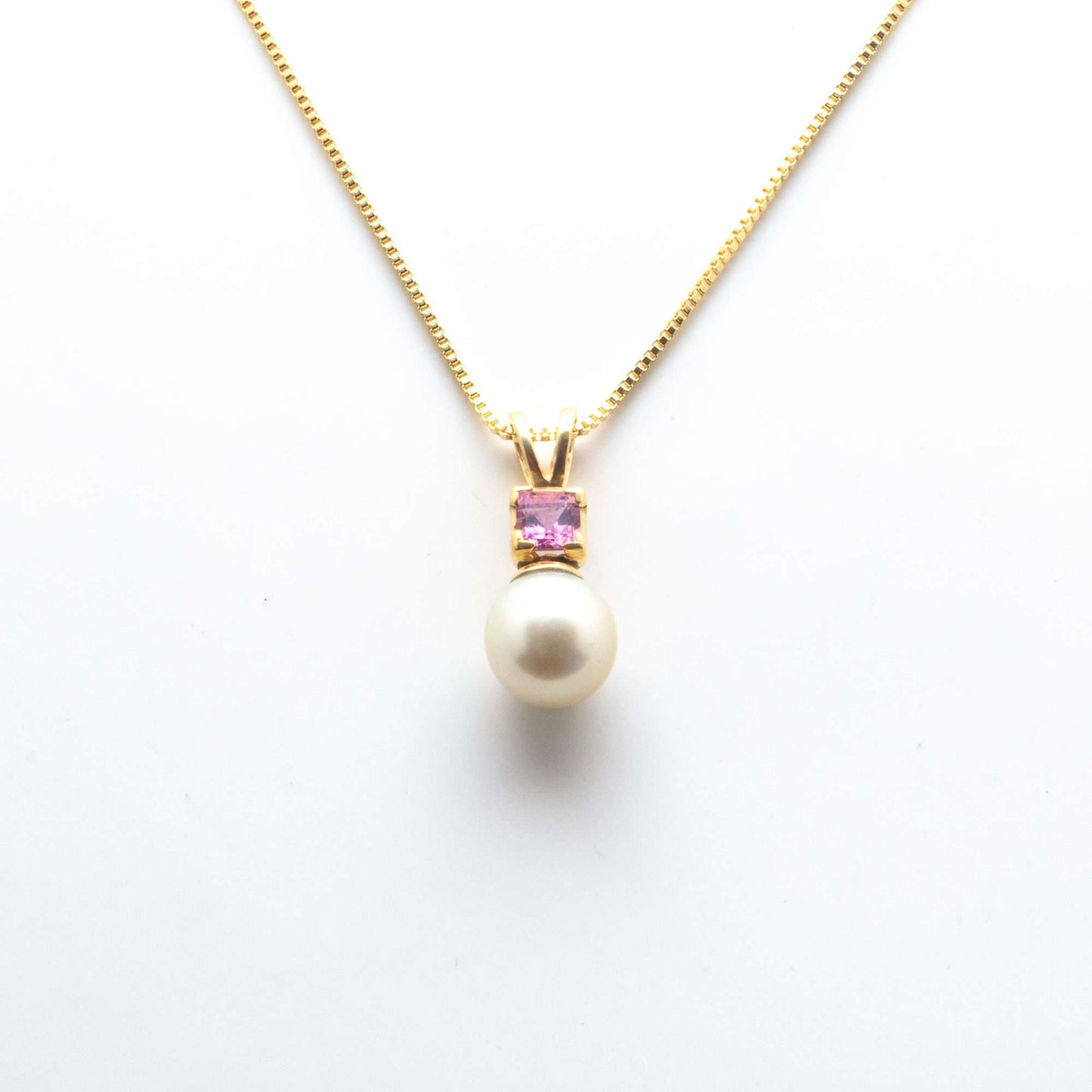 Golden South Sea Pearl with Pink Tourmaline Stone Sale Pendant 8.5 - 9.5 MM