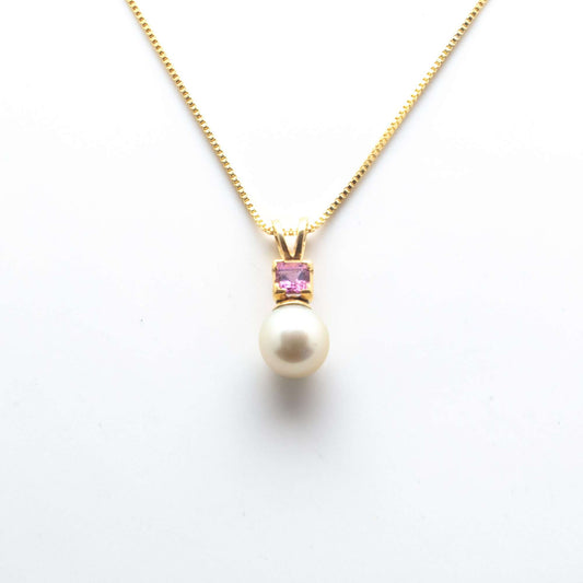 Golden South Sea Pearl with Pink Tourmaline Stone Sale Pendant 8.5 - 9.5 MM