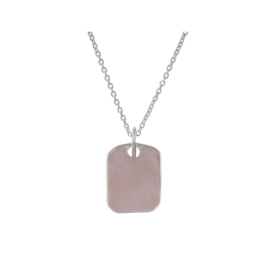 Rose Quartz Pendant in rectangular shape for Men handmade in Silver 925