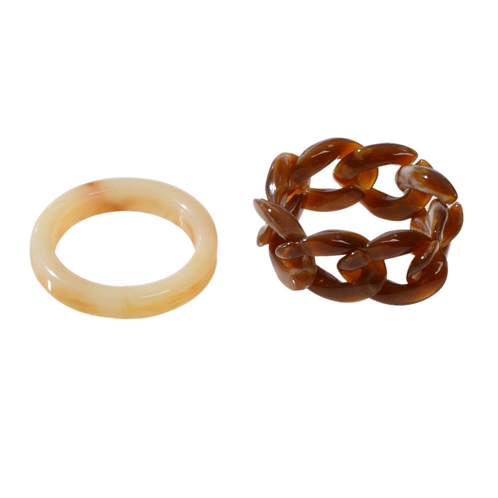 2pcs Trendy Jewelry Blue Brown Geometric Stackable Multiple Midi Finger Ring Set