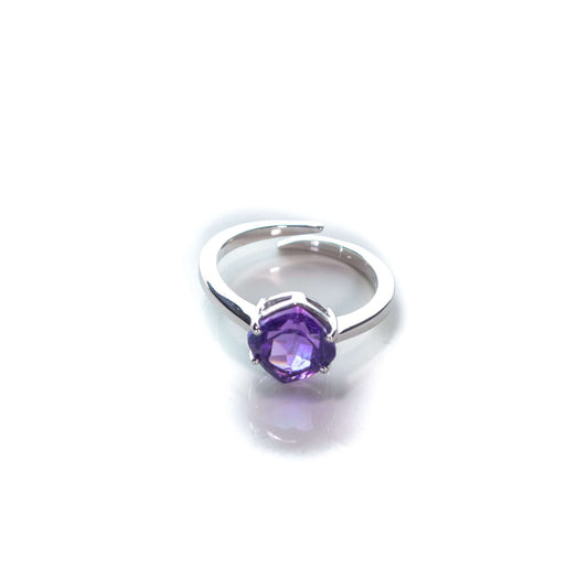 2.5 CT Natural Amethyst Cushion Cut Adjustable Solitaire Ring in Silver 925
