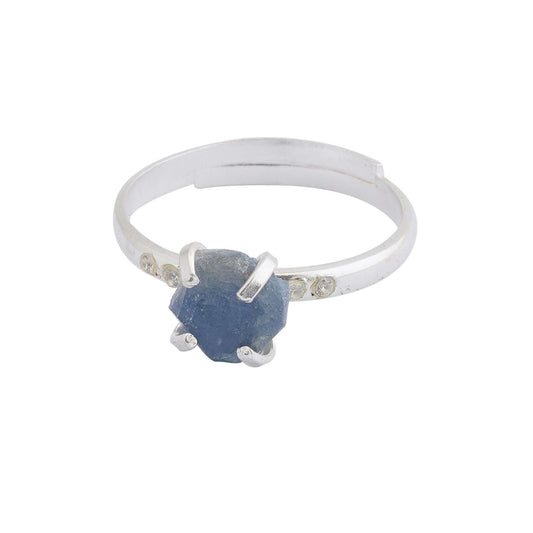 Sapphire Adjustable Ring Handmade in its Natural form in 925 Silver