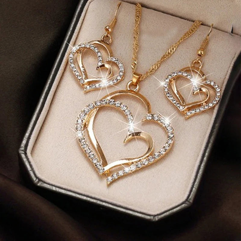 NNEOBA Heart Shaped Rhinestone Jewelry Set for Women