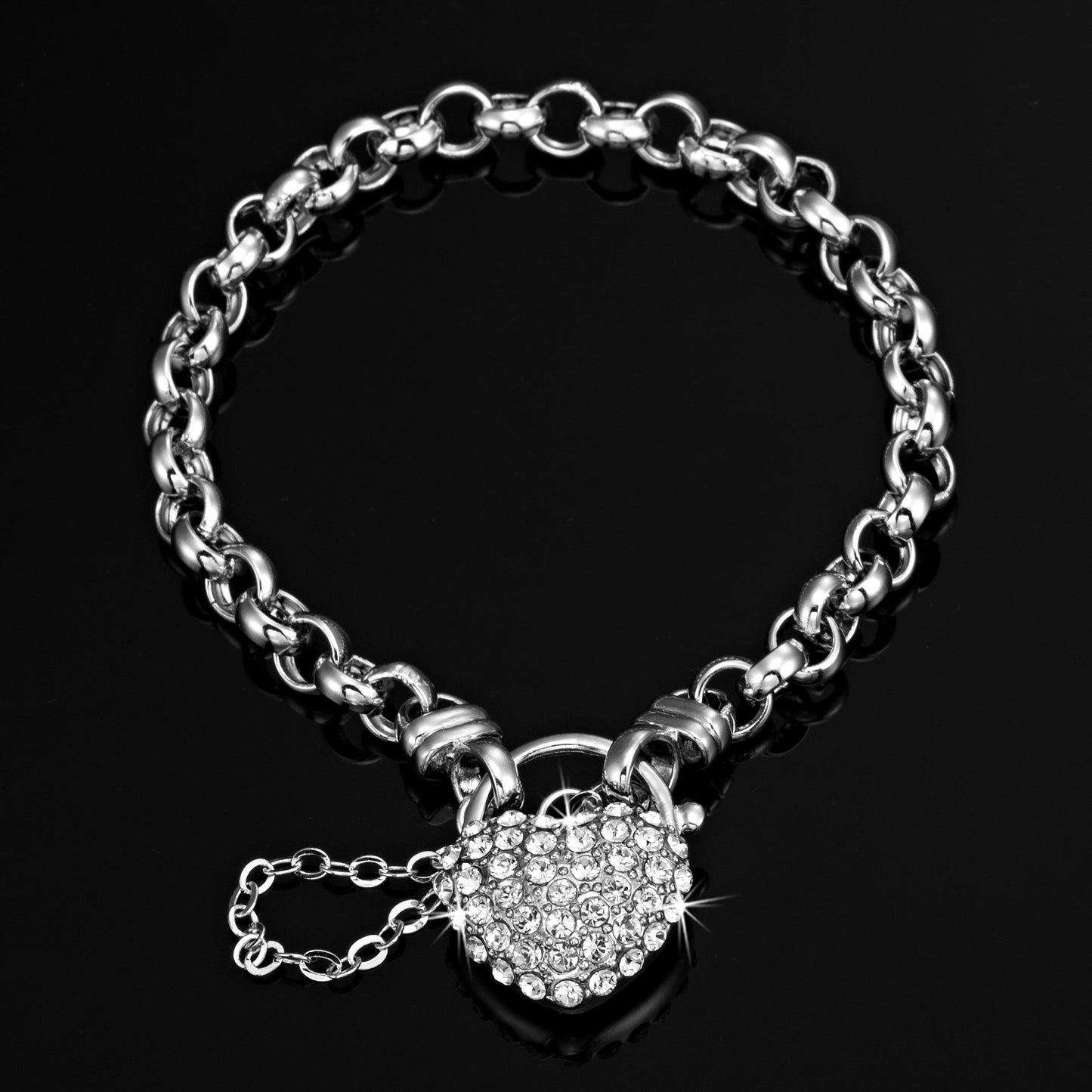Solid 925 Sterling Silver Belcher Heart Locket Bracelet Featuring 44 Crystals by Swarovski®
