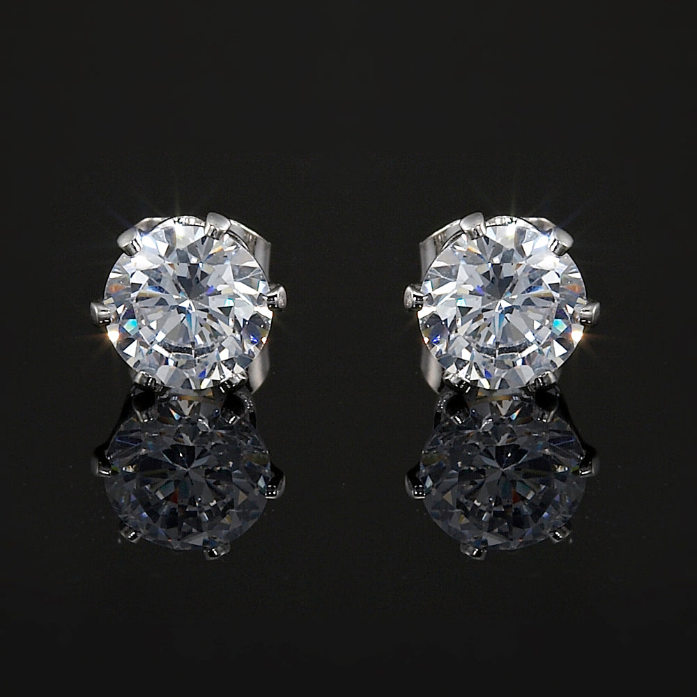 Solid 925 Sterling Silver Stud Earrings Featuring 2 Crystals by Swarovski®