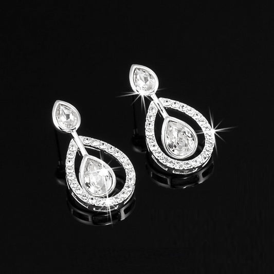 Solid 925 Sterling Silver Teardrop Earrings Featuring Crystals by Swarovski