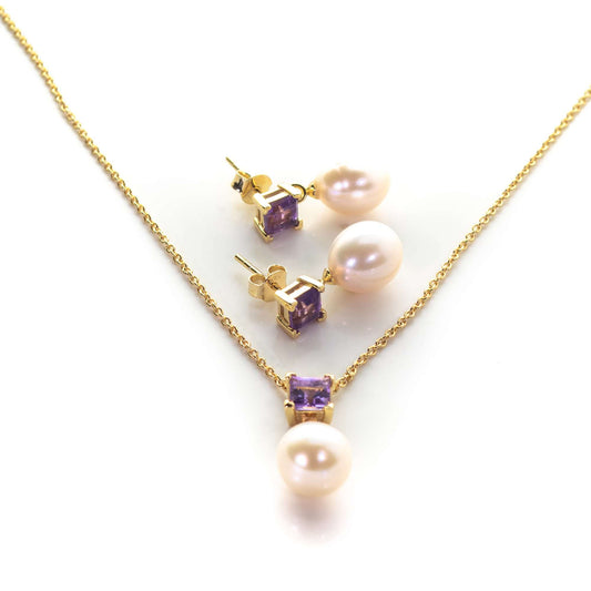 5 MM Red Amethyst & 9 MM Freshwater Pearl Ankara Set