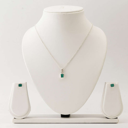 Square Emerald Set with 1.5 - 2 CT Pendant and 2 CT Earrings in Italian Silver