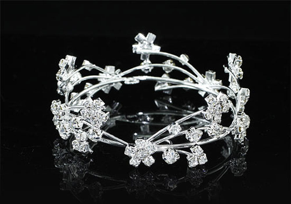 Newborn Baby Photo Prop Round Full Circle Rhinestone Silver Flower Mini Tiara Crown XT1813