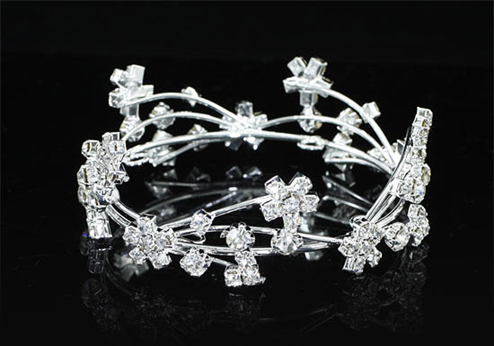 Newborn Baby Photo Prop Round Full Circle Rhinestone Silver Flower Mini Tiara Crown XT1813